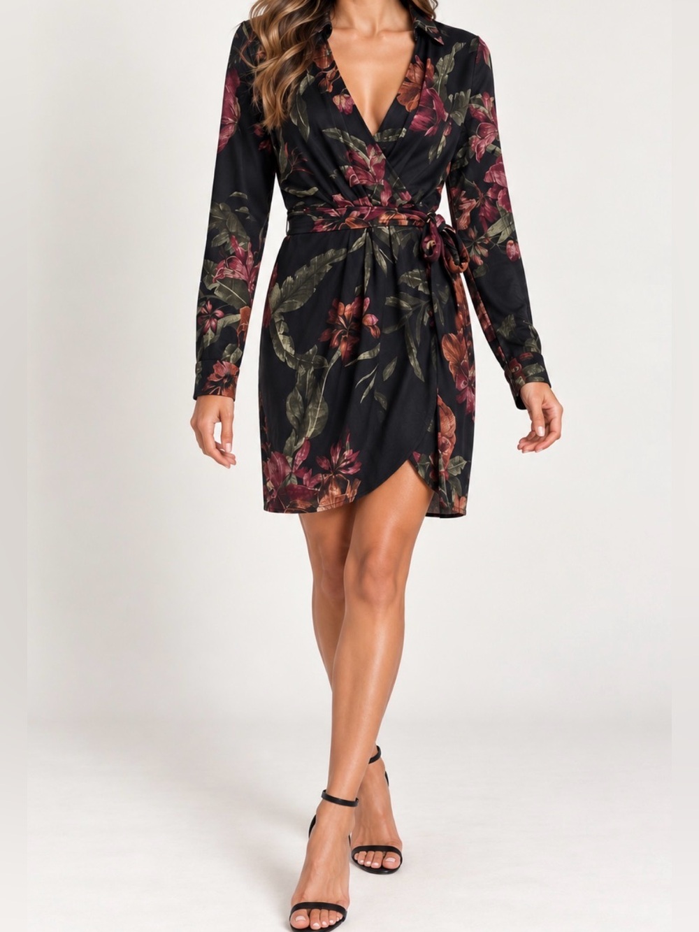 Tommy Bahama Carmela Orchid Isle Black Floral Wrap Dress